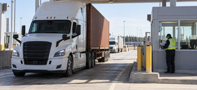 Truck and document check at a border inspection booth