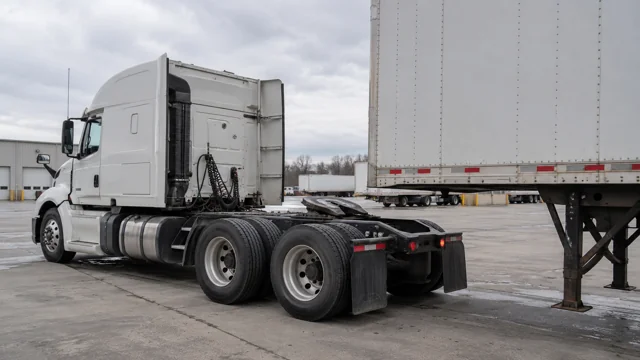 Tractor positioned beside a detached trailer